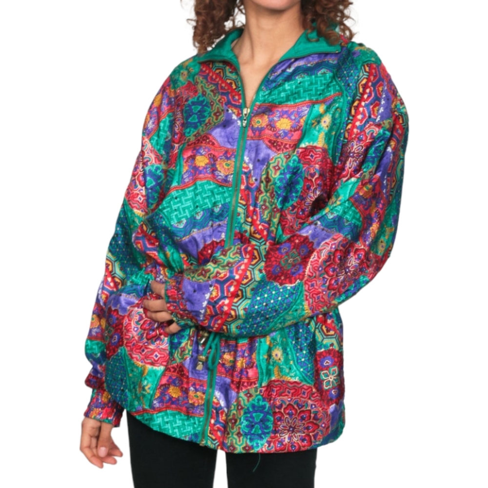 VTG 90s LAVON Floral Paisley Print Colorful Windbreaker Retro Streetwear Jacket